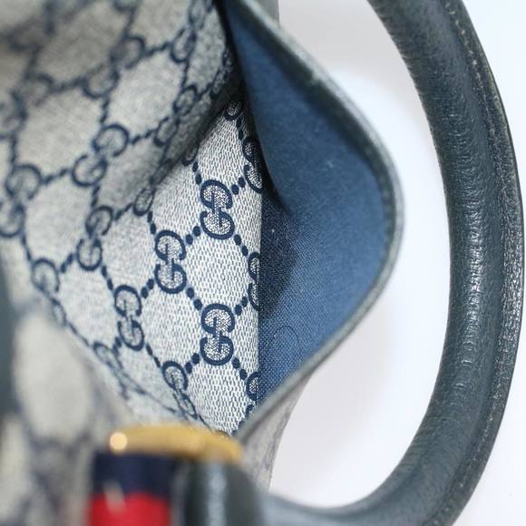 GUCCI GG Canvas Sherry Line Boston Bag PVC Leather Gray Red Navy Auth yk8527 - Picture 9 of 16